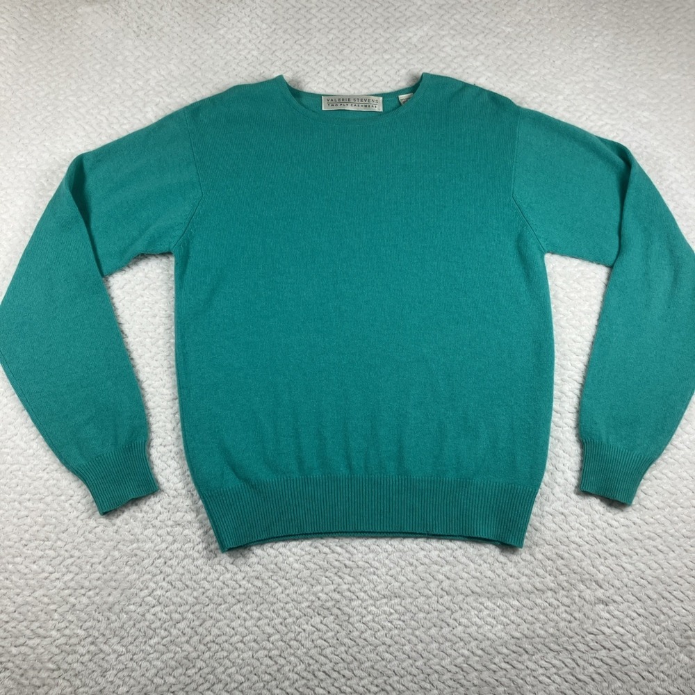 Vintage Valerie Stevens Women Cashmere Sweater Two Ply Small Green Quiet Luxury‎